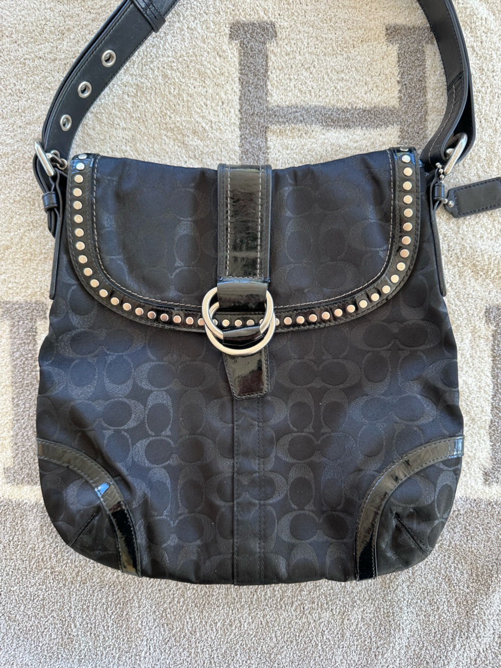 Black Coach SoHo 2008Studded Logo-Print Shoulder Bag - Women